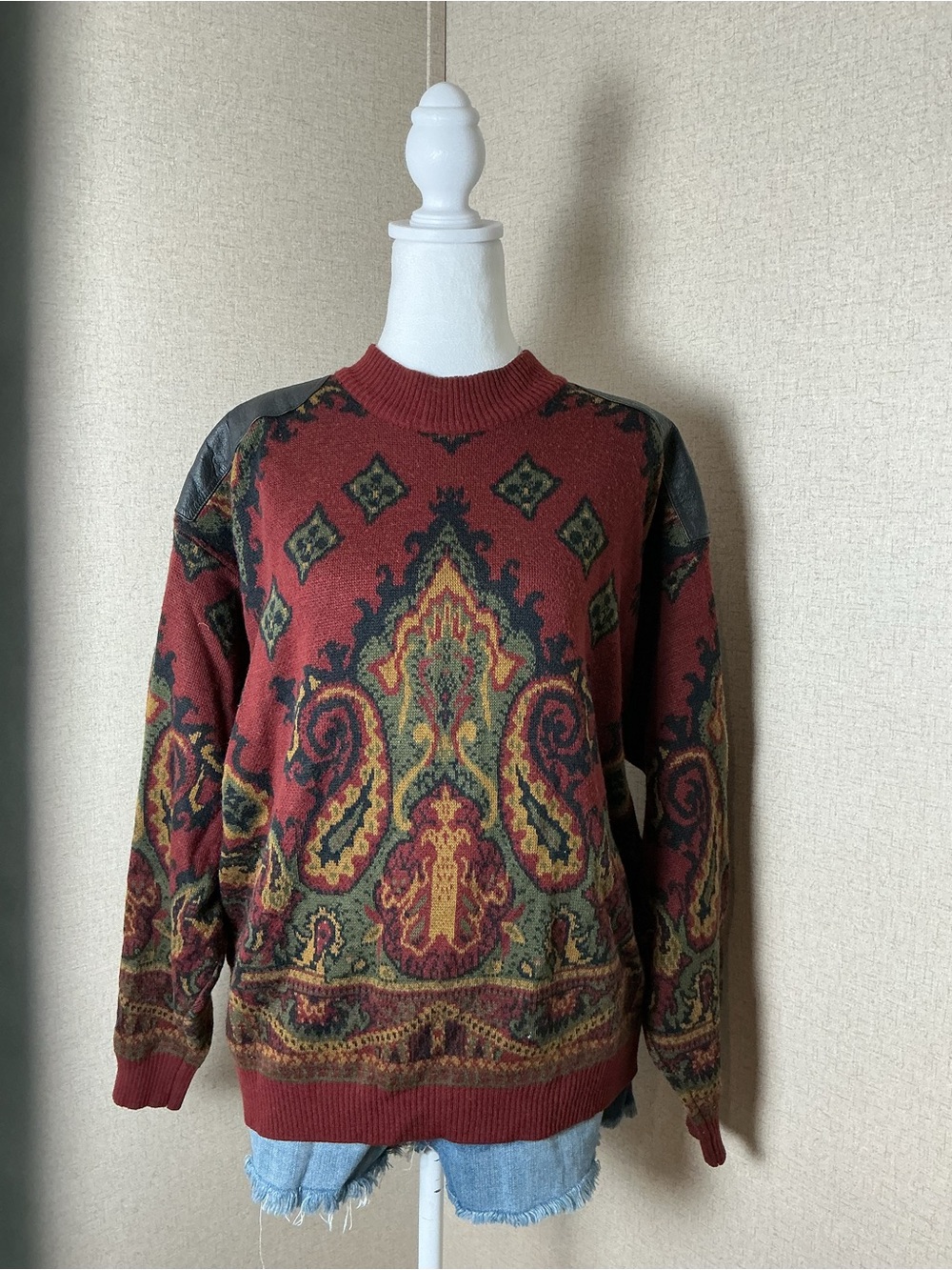 Vintage INDEX Burgundy Paisley-Style Crewneck Sweater
